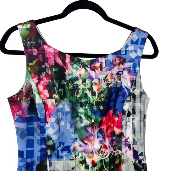 Adrianna Papell Sleeveless A Line Multicolor Print Scuba Dress Womens 6 - Picture 3 of 7